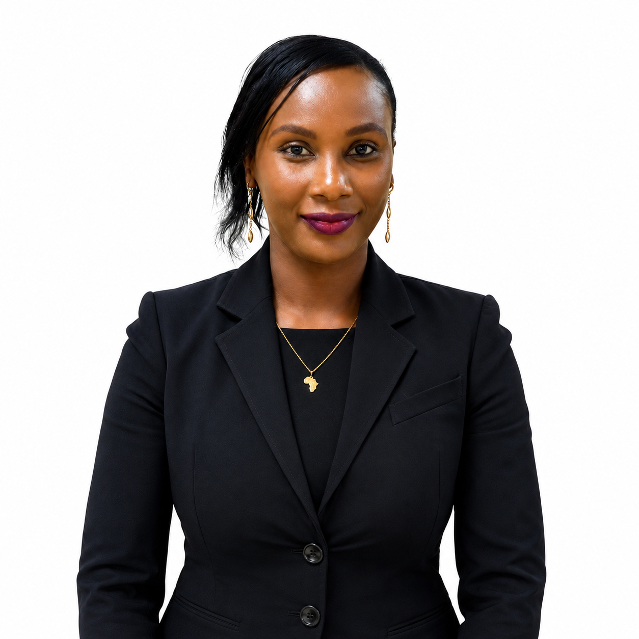 Portrait of Eunice Nyambura Wainaina, Founder and Lead Consultant of GroundVerify Kenya Consult, wearing a black suit